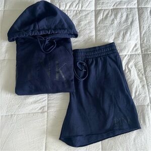 PINK Victoria's Secret Navy Athletic Shorts Set with Matching Pullover Hoodie